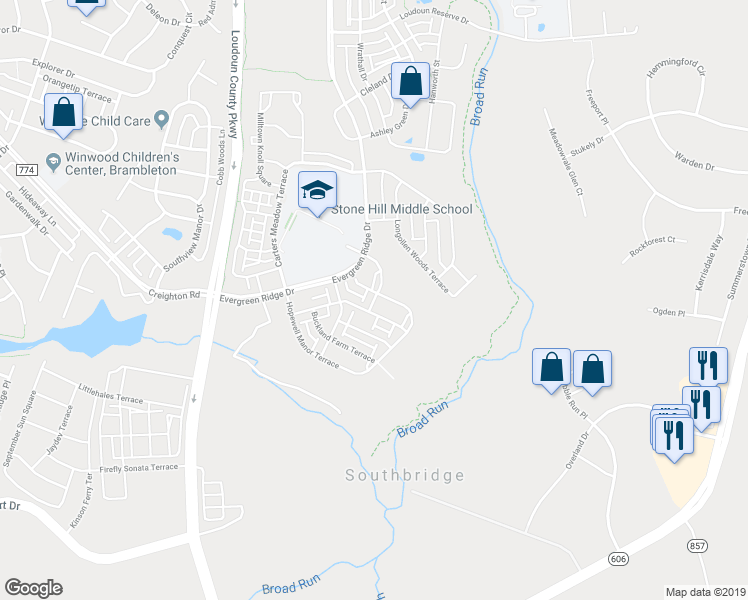 map of restaurants, bars, coffee shops, grocery stores, and more near 23442 Logans Ridge Terrace in Ashburn