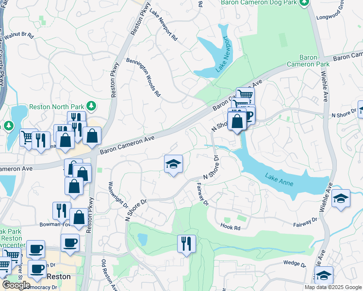 map of restaurants, bars, coffee shops, grocery stores, and more near 11603 Vantage Hill Road in Reston