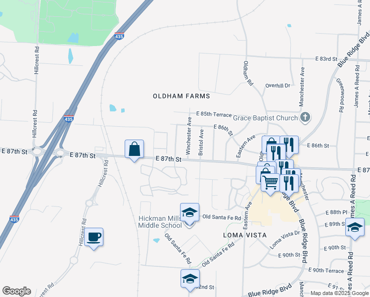 map of restaurants, bars, coffee shops, grocery stores, and more near in Kansas City