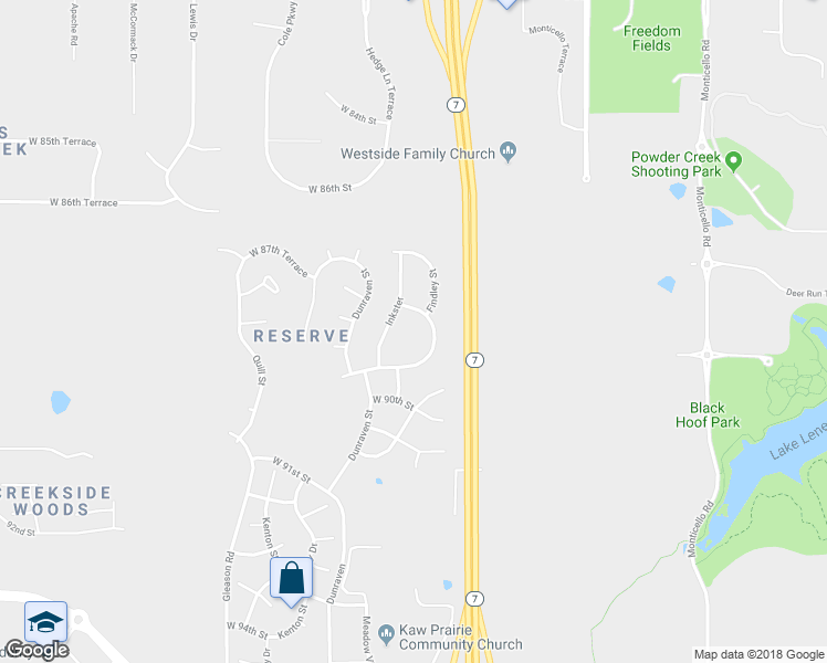 map of restaurants, bars, coffee shops, grocery stores, and more near 8884 West 87th Terrace in Lenexa