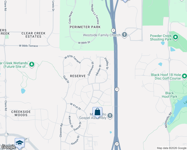 map of restaurants, bars, coffee shops, grocery stores, and more near 8940 Inkster in Lenexa