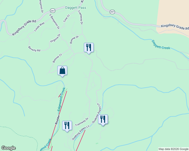 map of restaurants, bars, coffee shops, grocery stores, and more near 295 Tramway Drive in Stateline