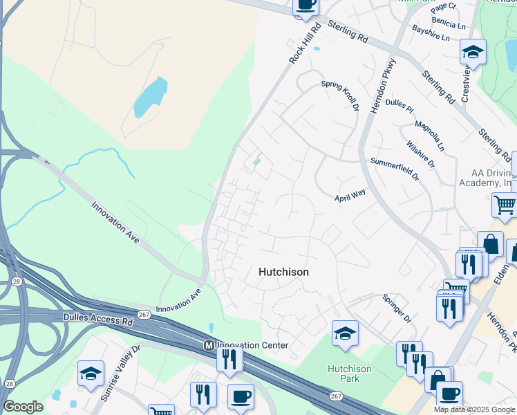 map of restaurants, bars, coffee shops, grocery stores, and more near 2161 Astoria Circle in Herndon