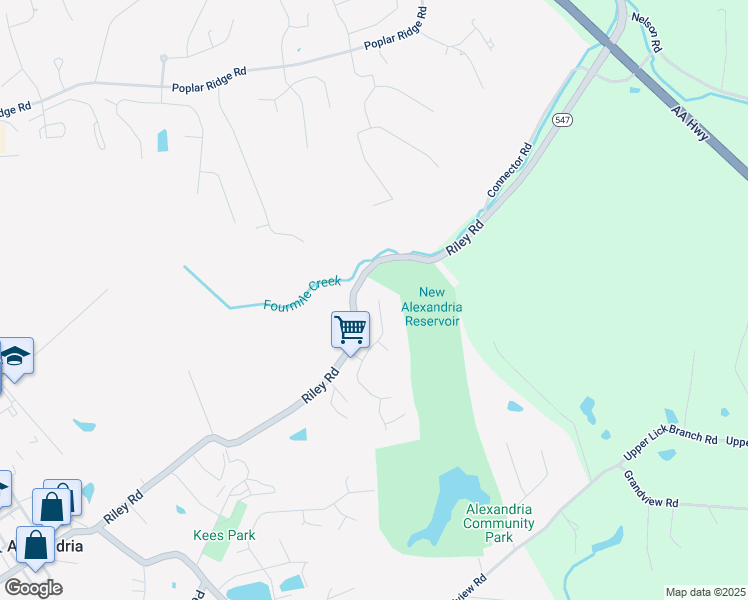 map of restaurants, bars, coffee shops, grocery stores, and more near 15 Whispering Woods Lane in Alexandria