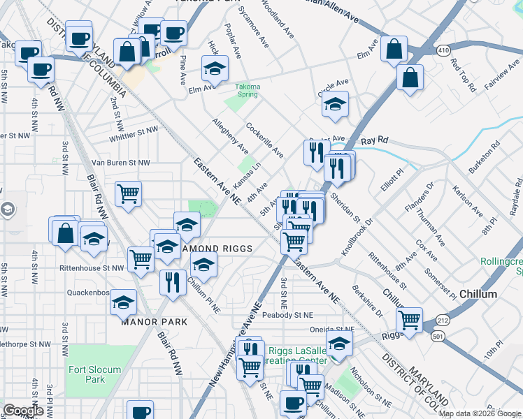 map of restaurants, bars, coffee shops, grocery stores, and more near 101 Independence Avenue Southeast in Washington