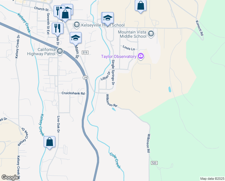 map of restaurants, bars, coffee shops, grocery stores, and more near 5972 Single Springs Drive in Kelseyville