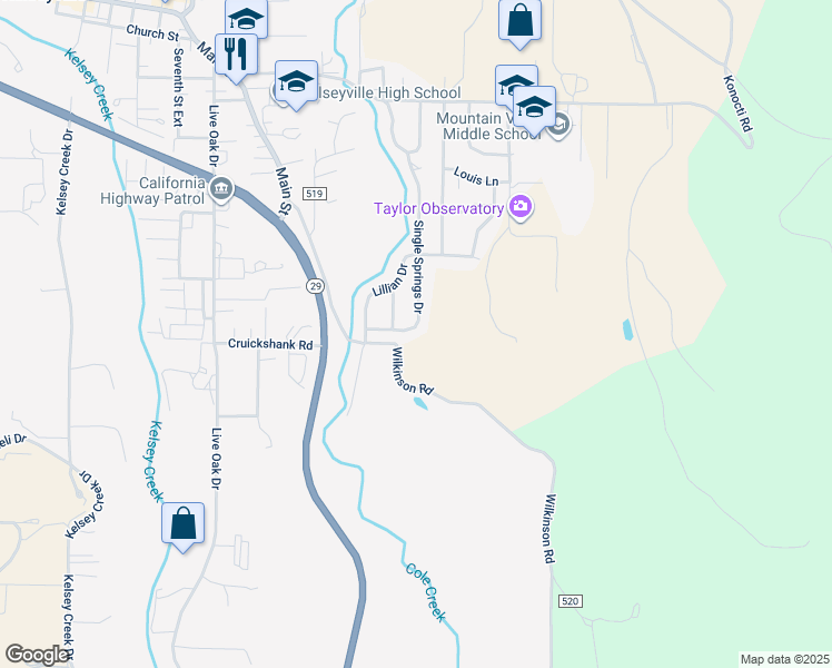 map of restaurants, bars, coffee shops, grocery stores, and more near 5972 Single Springs Drive in Kelseyville