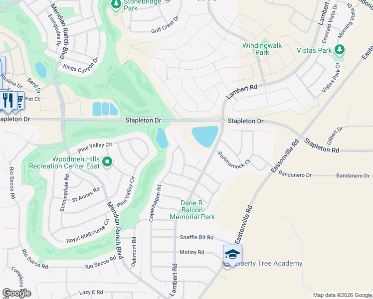 map of restaurants, bars, coffee shops, grocery stores, and more near 9433 St.George Road in Peyton