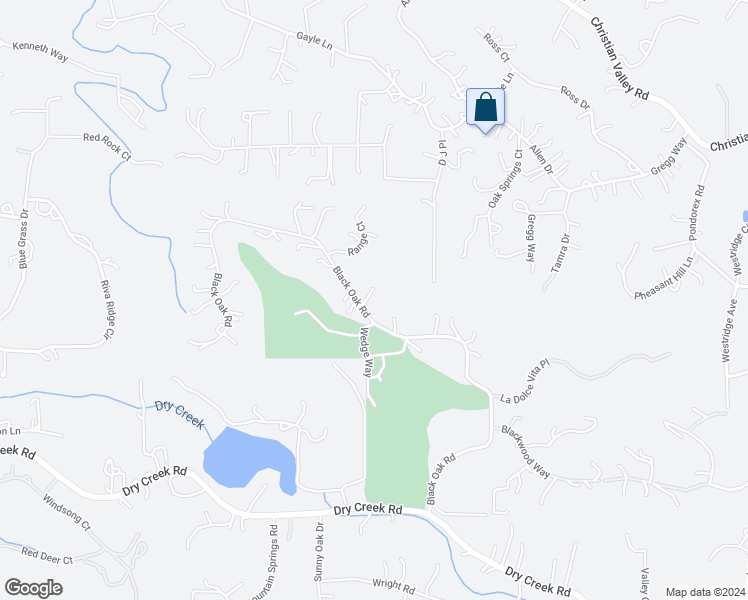 map of restaurants, bars, coffee shops, grocery stores, and more near 2458 Black Oak Road in Auburn