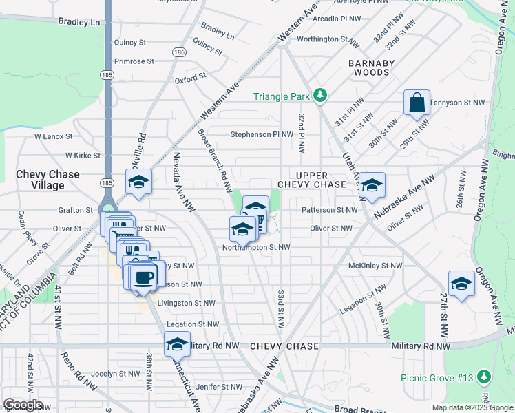map of restaurants, bars, coffee shops, grocery stores, and more near 5900 33rd Street Northwest in Washington