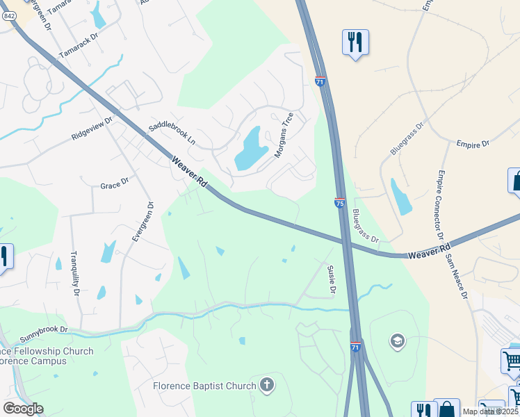 map of restaurants, bars, coffee shops, grocery stores, and more near 905 Dapple Grey Drive in Florence