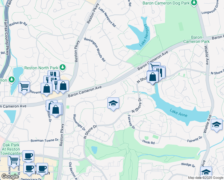 map of restaurants, bars, coffee shops, grocery stores, and more near 11604 Vantage Hill Road in Reston