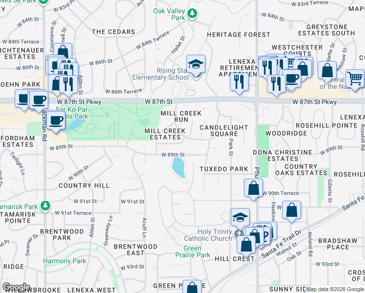 map of restaurants, bars, coffee shops, grocery stores, and more near 14103 West 88th Place in Lenexa