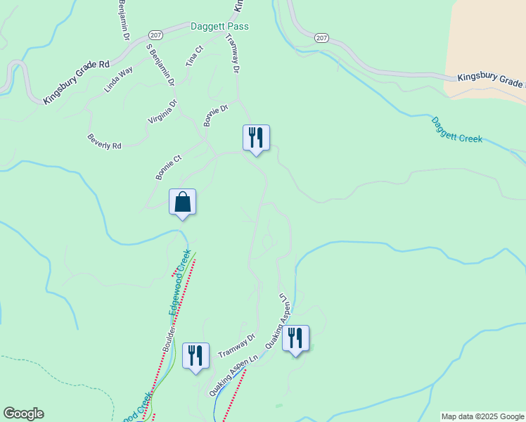 map of restaurants, bars, coffee shops, grocery stores, and more near 141 Quaking Aspen Lane in Stateline