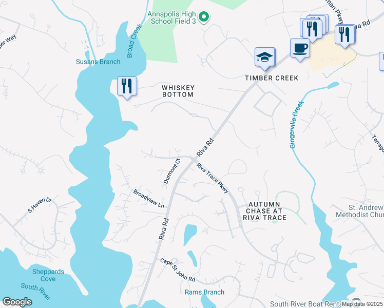 map of restaurants, bars, coffee shops, grocery stores, and more near 300 Broad Creek Drive in Annapolis