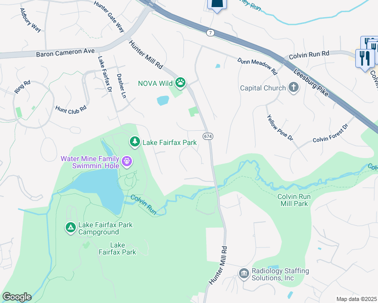 map of restaurants, bars, coffee shops, grocery stores, and more near 10601 Little Run Farm Court in Vienna