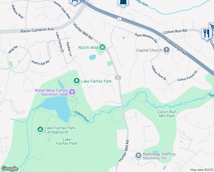 map of restaurants, bars, coffee shops, grocery stores, and more near 10601 Little Run Farm Court in Vienna