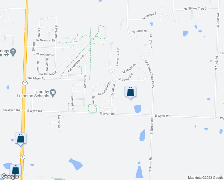 map of restaurants, bars, coffee shops, grocery stores, and more near 8109 Southeast 6th Street in Blue Springs