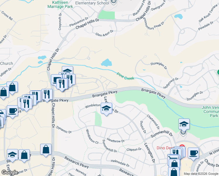 map of restaurants, bars, coffee shops, grocery stores, and more near 9651 Carriage Creek Point in Colorado Springs