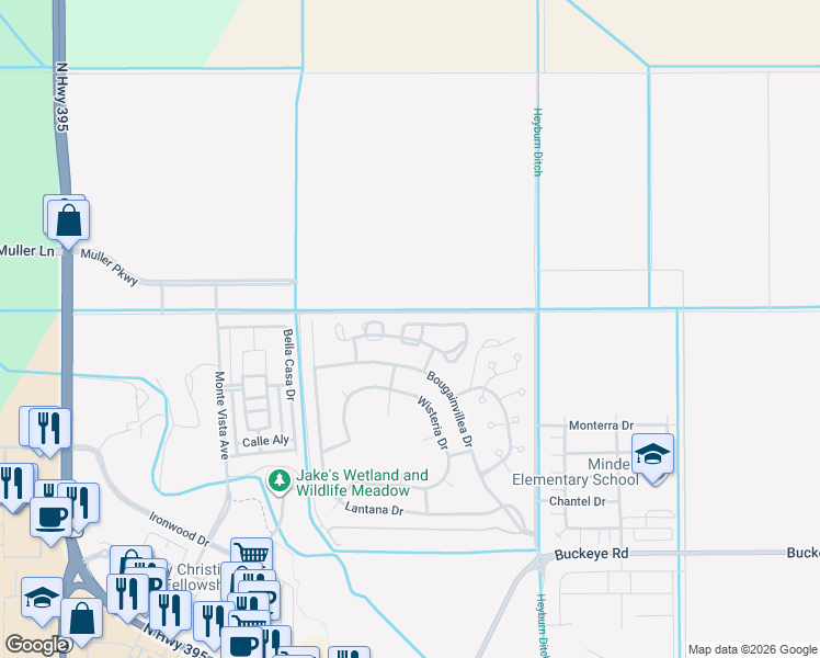 map of restaurants, bars, coffee shops, grocery stores, and more near 1175 White Oak Loop in Minden