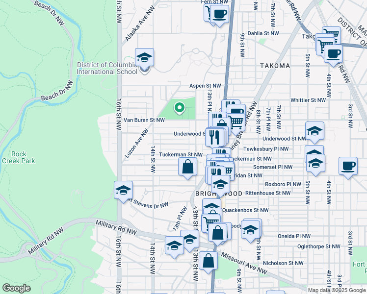 map of restaurants, bars, coffee shops, grocery stores, and more near 1326 Tewkesbury Place Northwest in Washington
