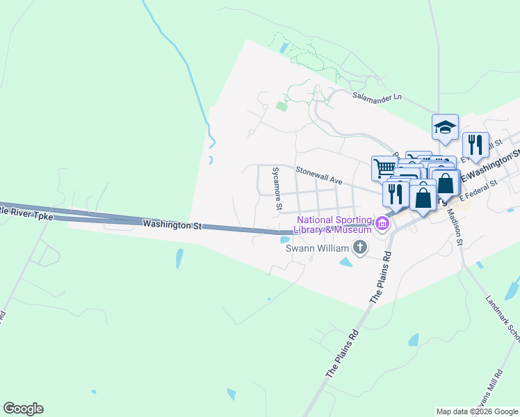 map of restaurants, bars, coffee shops, grocery stores, and more near 910 West Washington Street in Middleburg