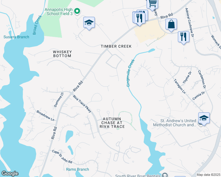 map of restaurants, bars, coffee shops, grocery stores, and more near 229 Bowen Court in Annapolis