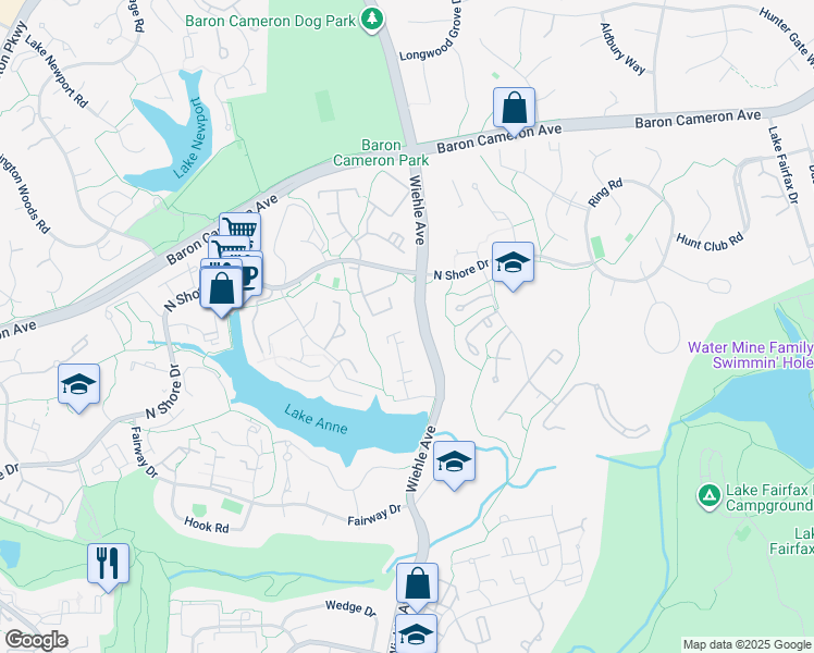 map of restaurants, bars, coffee shops, grocery stores, and more near 1559 Inlet Court in Reston