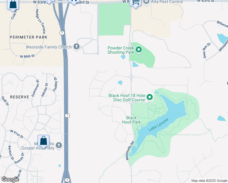 map of restaurants, bars, coffee shops, grocery stores, and more near 8842 McCoy Street in Lenexa