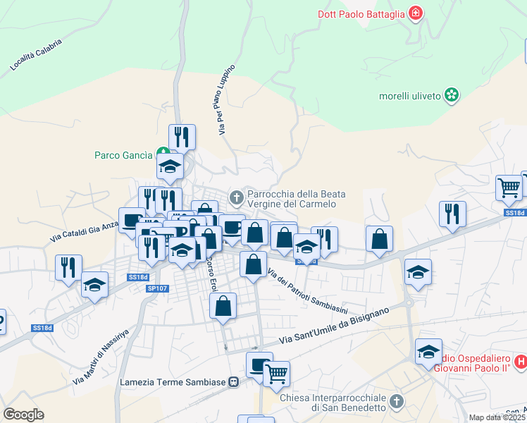 map of restaurants, bars, coffee shops, grocery stores, and more near 73bis Via Generale La Marmora in Lamezia Terme
