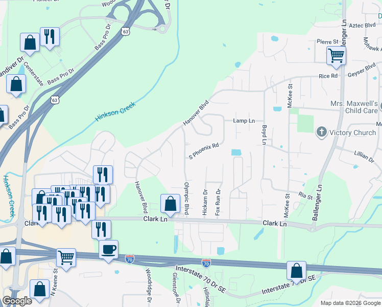 map of restaurants, bars, coffee shops, grocery stores, and more near 4005 South Phoenix Road in Columbia