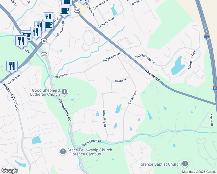 map of restaurants, bars, coffee shops, grocery stores, and more near 799 Grace Drive in Florence