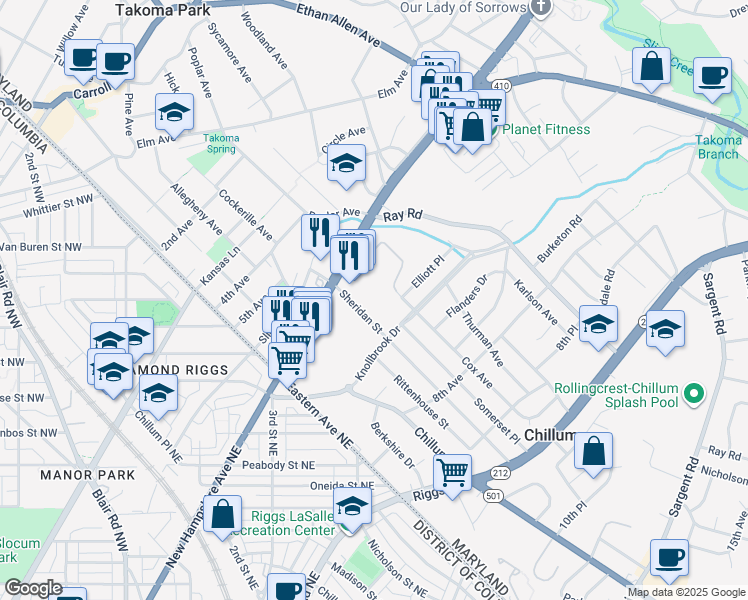 map of restaurants, bars, coffee shops, grocery stores, and more near 101 Independence Avenue Southeast in Washington