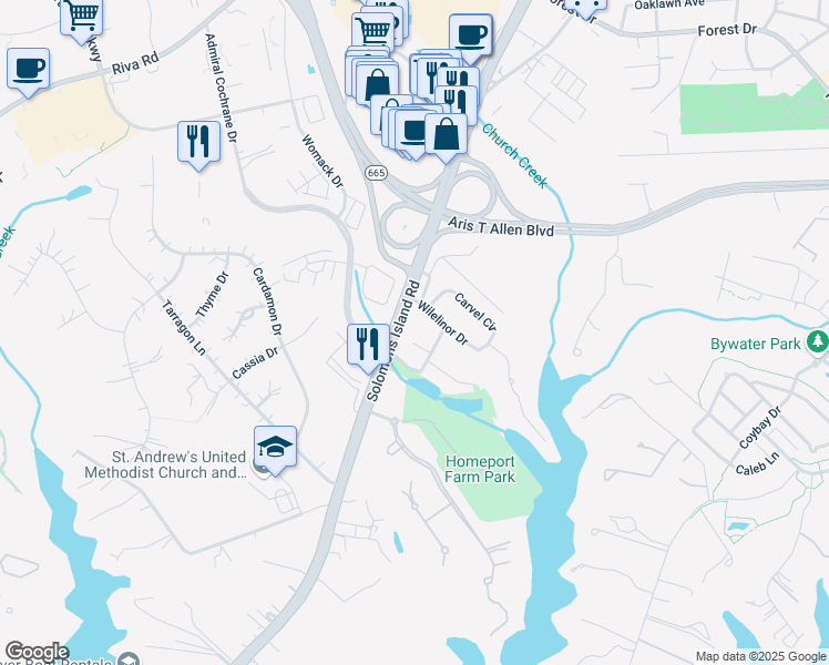 map of restaurants, bars, coffee shops, grocery stores, and more near 4 Esuark Circle in Edgewater
