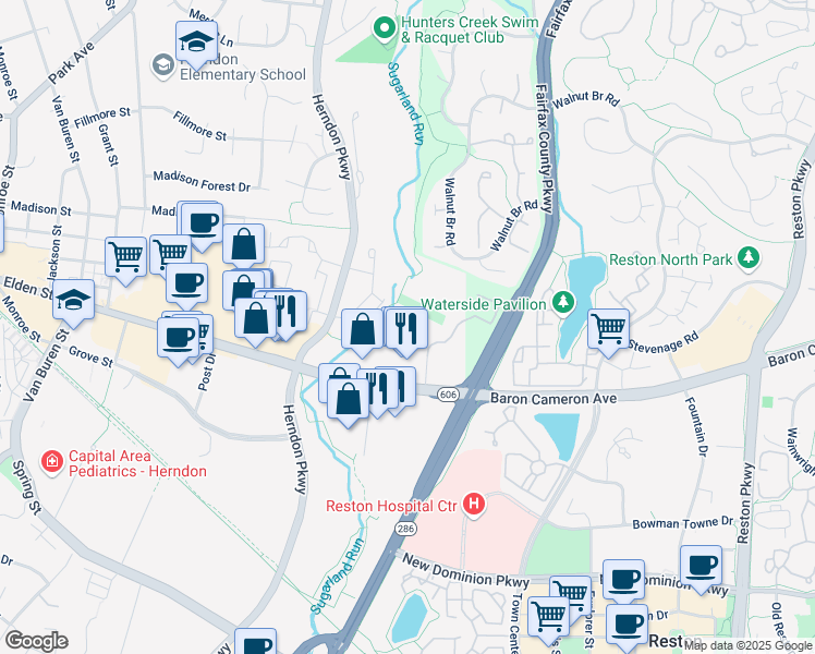 map of restaurants, bars, coffee shops, grocery stores, and more near 126 Laurel Way in Herndon