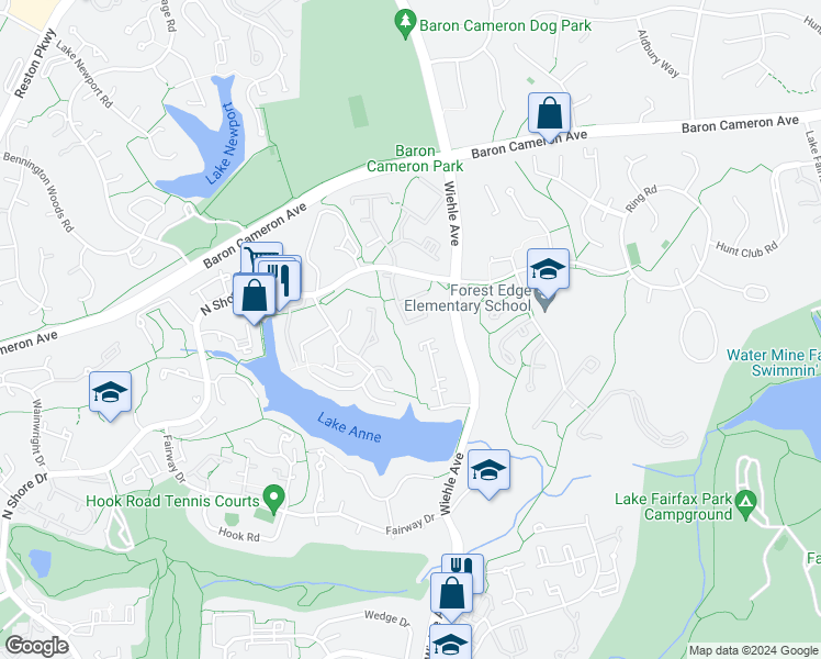 map of restaurants, bars, coffee shops, grocery stores, and more near 1542 Northgate Square in Reston