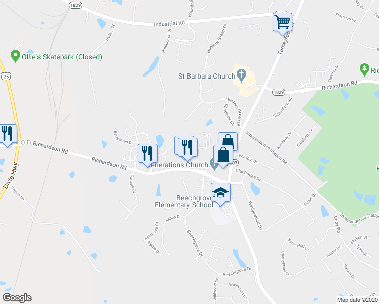 map of restaurants, bars, coffee shops, grocery stores, and more near 9559 Apple Valley Drive in Independence