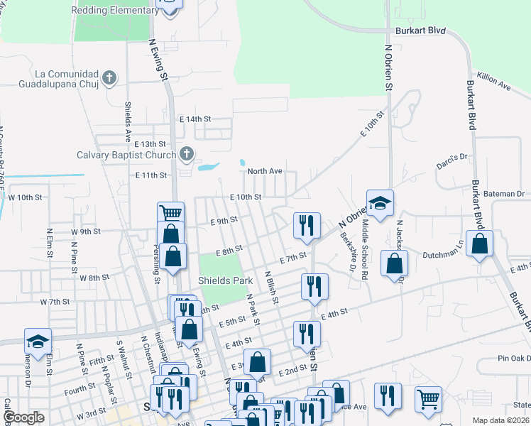 map of restaurants, bars, coffee shops, grocery stores, and more near 820 Hustedt Street in Seymour