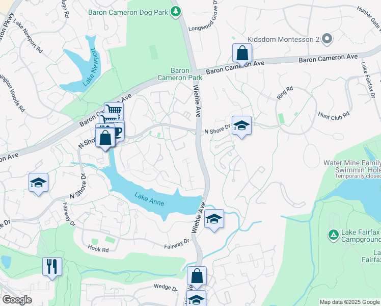 map of restaurants, bars, coffee shops, grocery stores, and more near 1565 Inlet Court in Reston