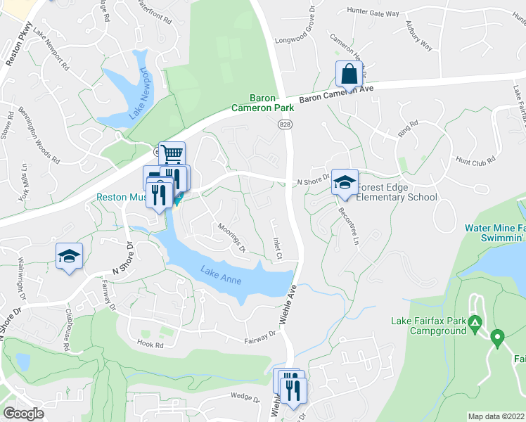 map of restaurants, bars, coffee shops, grocery stores, and more near 1544 Northgate Square in Reston