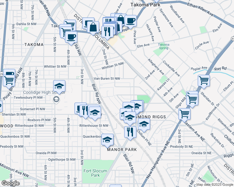 map of restaurants, bars, coffee shops, grocery stores, and more near 101 Independence Avenue Southeast in Washington
