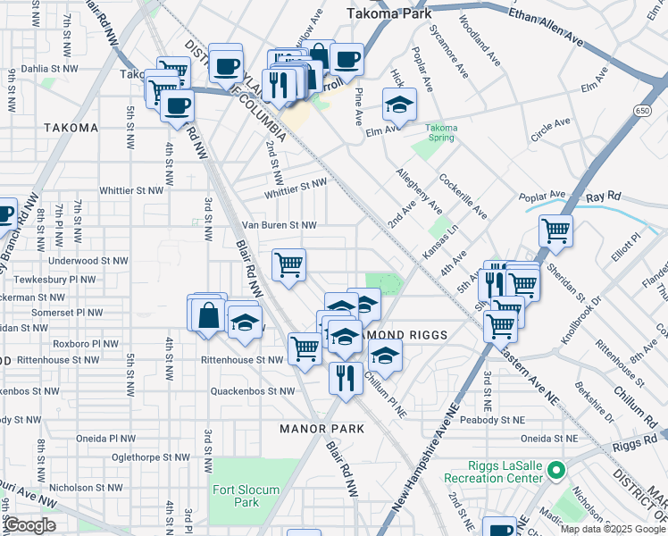 map of restaurants, bars, coffee shops, grocery stores, and more near 29 Underwood Street Northwest in Washington