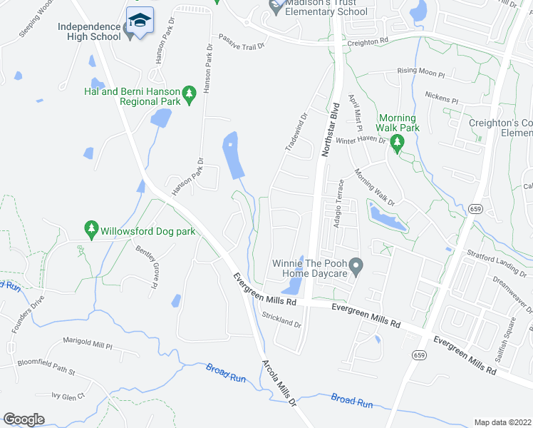 map of restaurants, bars, coffee shops, grocery stores, and more near 23391 Tradewind Drive in Aldie