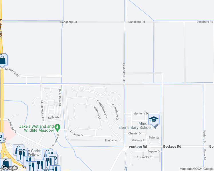 map of restaurants, bars, coffee shops, grocery stores, and more near 1147 White Oak Loop in Minden