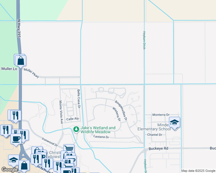 map of restaurants, bars, coffee shops, grocery stores, and more near 1175 White Oak Loop in Minden