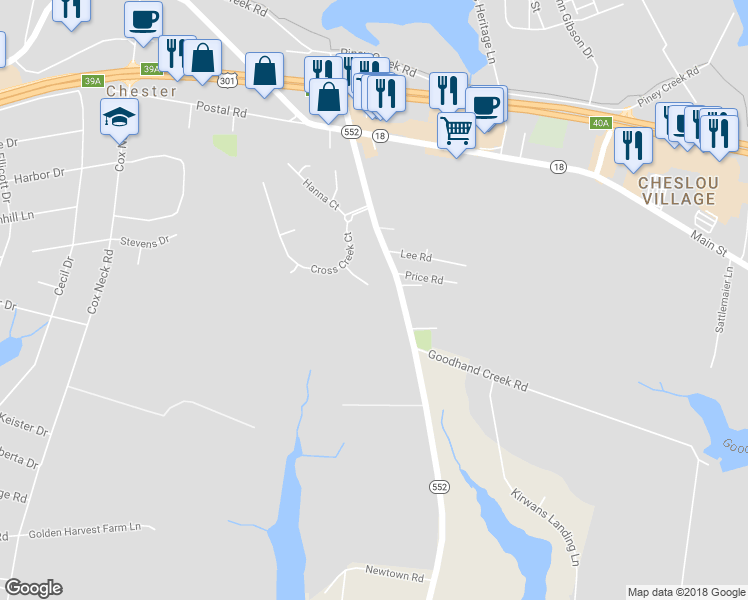 map of restaurants, bars, coffee shops, grocery stores, and more near 132 Addison Court in Chester