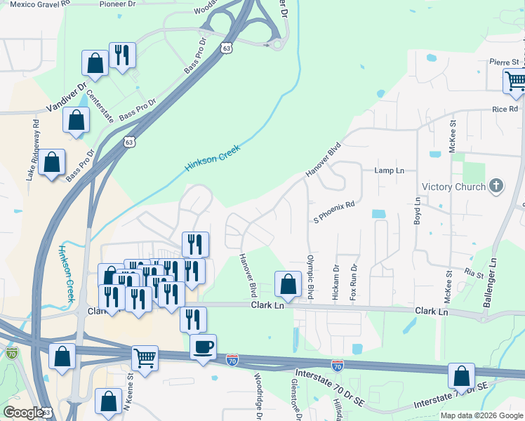 map of restaurants, bars, coffee shops, grocery stores, and more near 1600 Glenover Court in Columbia