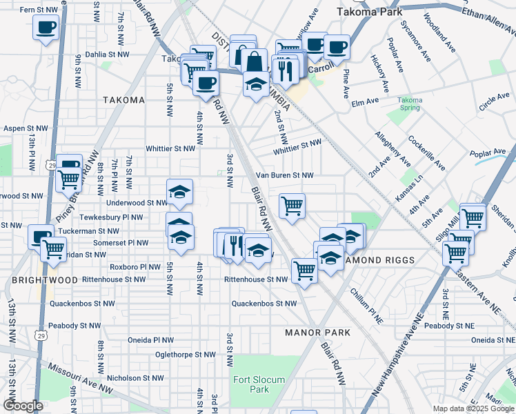 map of restaurants, bars, coffee shops, grocery stores, and more near 200 Underwood Street Northwest in Washington