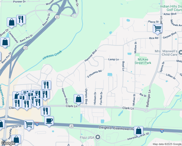map of restaurants, bars, coffee shops, grocery stores, and more near 4005 South Phoenix Road in Columbia