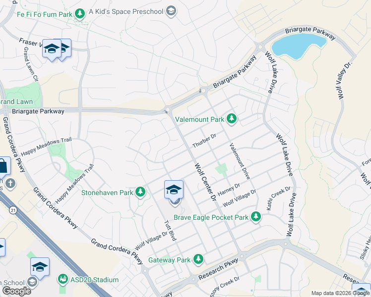 map of restaurants, bars, coffee shops, grocery stores, and more near 5894 Thurber Drive in Colorado Springs